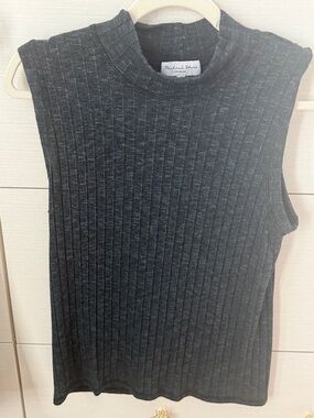 Michael Stars Charcoal Green Ribbed Mock-Neck Tank Top